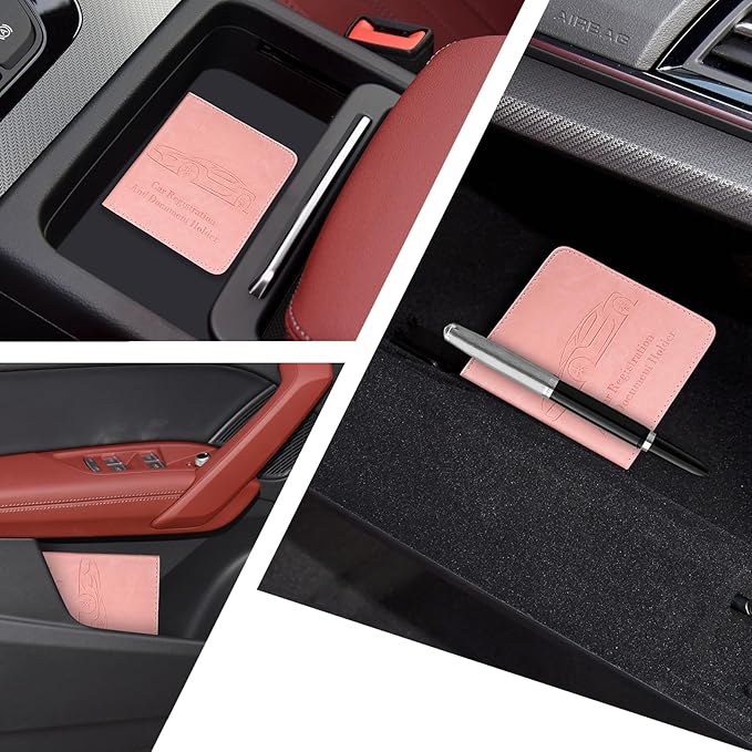 Registration and Insurance Card Holder, Vehicle Glove Box Car Organizer with Magnetic Closure, Interior Car Accessories for Documents, Cards, License Storage, 1-Pack Pink
