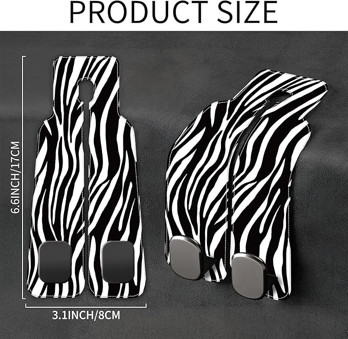 AEWNUNK Purse Hook for Car Abstract Black Zebra 1 Pack Headrest Back Seat Hook Premium Leather Double Metal Hanger Storage Pack Bag Purse Holder Car Interior Accessories