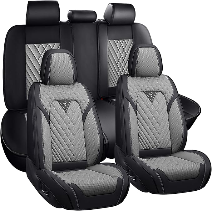 for Kia Sportage Car Seat Covers Full Set, Leather Seat Covers for Car,Lumbar Muscle Pain Healing Function, Waterproof Automobile Seat Protector with Lumbar Support(Grey Black)
