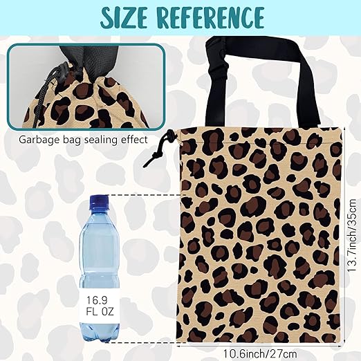 KXWQTRDD Car Trash Bag Abstract Brown Leopard Leak-Proof Car Garbage Bag with Drawstring Foldable Canvas Trash Bin with Adjustable Buckle for Car Accessories, Travelling, Camping