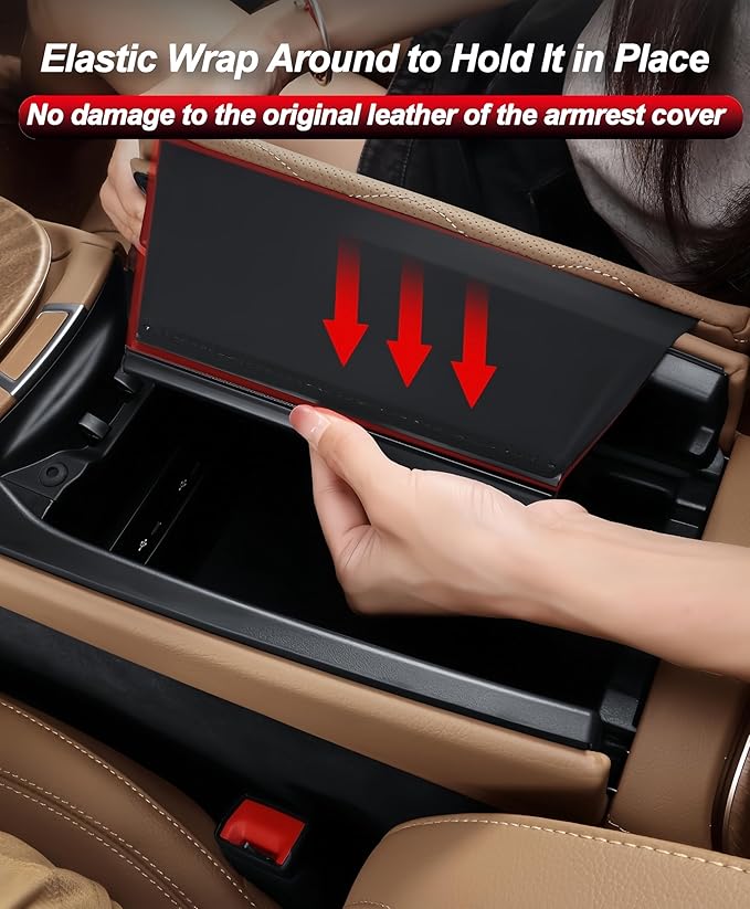 Egreat Center Console Armrest Cover for Mercedes Benz GLE 350 450 W167, GLS 450 X167 2020-2025, Leather Armrest Console Cover with Side Storage Pockets (for GLE GLS)