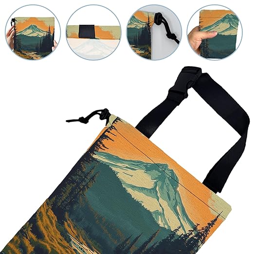 Forest Mountains Car Garbage Bag,Sunset in River Small Car Trash Bag Hanging,Drawstring Car Garbage Bag with Adjustable Buckle for Car Back Seat,SUVs,Camping,Road Trips