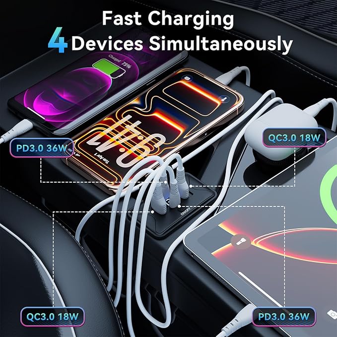 2PCS Gibbab 108W 4 Ports 12V RV USB Switch Outlet Voltmeter, 2*36W PD3.0 Type-C + 2*18W QC3.0 Quick Charge Panel Wall Mount Car Charger Socket Waterproof Multi-Port Adapter for Bus Marine Truck Boat