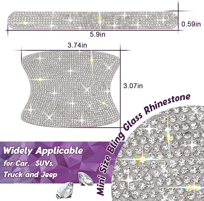 hinestone Bling Door Handle Reflective Trim Stickers Universal Side Rear View Mirror Safety Scratch Resistant Protector Galaxy AB Set