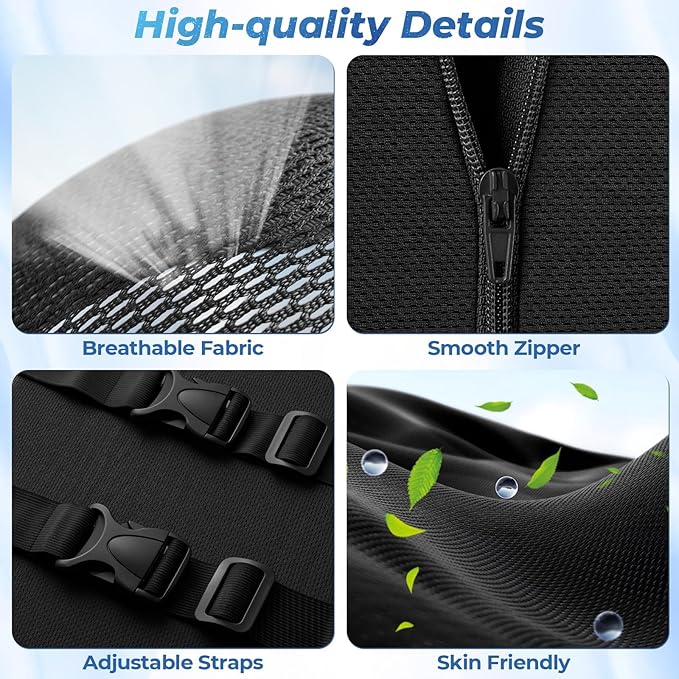 DailyCuddles Lumbar Support Pillow for Office Chair Back Support - Memory Foam Lumbar Pillow for Car or Gaming Chair, Ergonomic Back Cushion with Adjustable Strap for Long-Hour Sitting (Black)