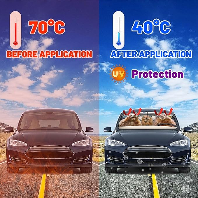 DOPINDU Funny Groundhog Car Windshield Sun Shade Umbrella Bendable Handle Foldable Animal Print Sunshade for Car Windshield Block UV Rays Keep Vehicle Cool for Most Sedans SUV Trucks Cars 57"x30"