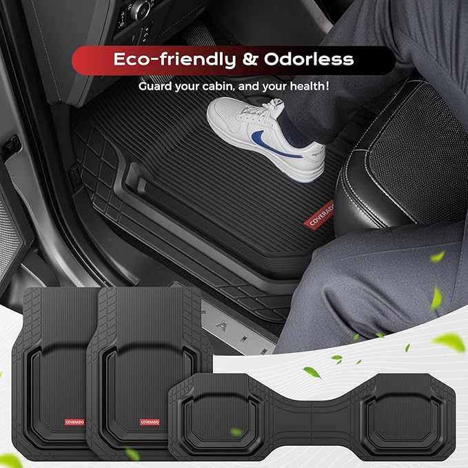 Coverado Car Floor Mats for Cars, Waterproof All Weather Protection, Deep Dish Car Mats, Universal Trim to Fit Automotive Mats Car Accessories for Cars SUV Truck, 3PCS Set, Black
