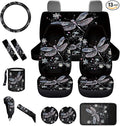 Dngkaoje Dragonfly Car Seat Covers Full Set 13 Pack Women Auto Interior Seat Protective for Front and Rear Art Dragonfly Car Accessories for Ladies Girly Hanging Trash Bag,Seatbelt Pads,Armrest Pad
