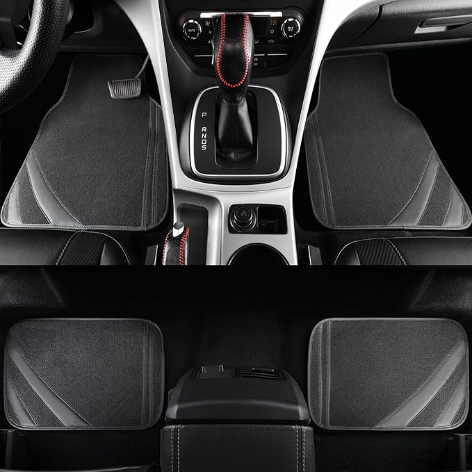 CAR PASS Car Floor Mats, Edge Leather Waterproof Car Mats with Double Stitch Line and Anti-Slip Backing Design, Fit 95% Automotive,SUVS,Sedan,Vans (Pure Gray)