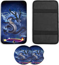 JANENFNA Car Armrest Cover Pads Universal Fashion Cute Auto Center Console Armrest Cover Pad with 2PCS Car Coasters Soft Waterproof Car Armrest Seat Protector for Women,King Dragon