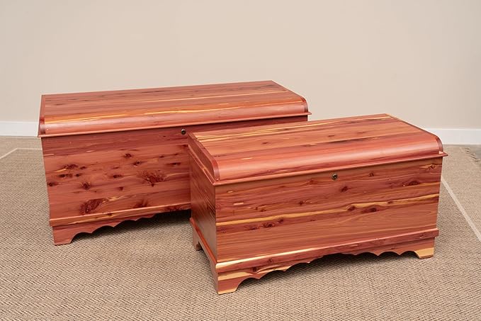 Rustic Red Door Co. Cedar Hope Chest with Waterfall Top, Amish Made Wooden Storage Trunk Box for Bedroom, Blanket, Clothes, Anti-Slam Hinges and Lock, 46", Cedar Wood, Natural Stain