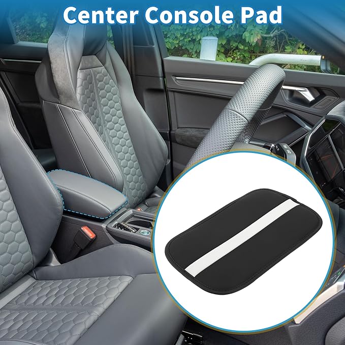 Car Armrest Cushion Pad Non-slip 12.20"x7.48" Seat Box Cover Protector Microfiber Leather Black,White Center Console Lid