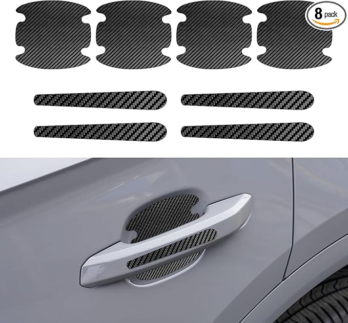 8PCS Car Door Handle Scratch Protectors, Car Door Handle Stickers, Carbon Fiber Texture Anti-Scratches Bowl Sticker, Car Door Handle Paint Guard Cover Universal for Most Car, Truck (Black)