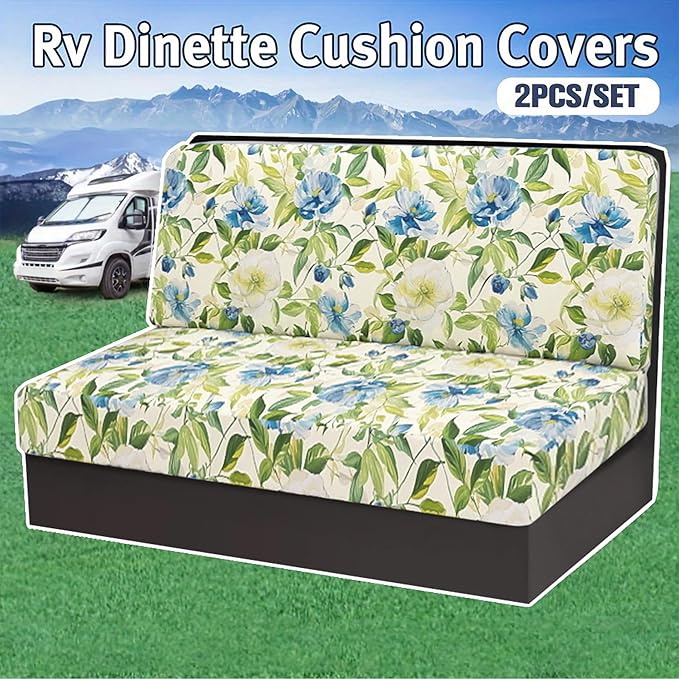 RV Dinette Cushion Covers, Stretch Table Seat Slipcovers, Replacement Washable Camper Couch Cushion Slipcovers for Bench Seats, RV Camper Car 1 Backrest Cover & 1 Bench Cover,Green