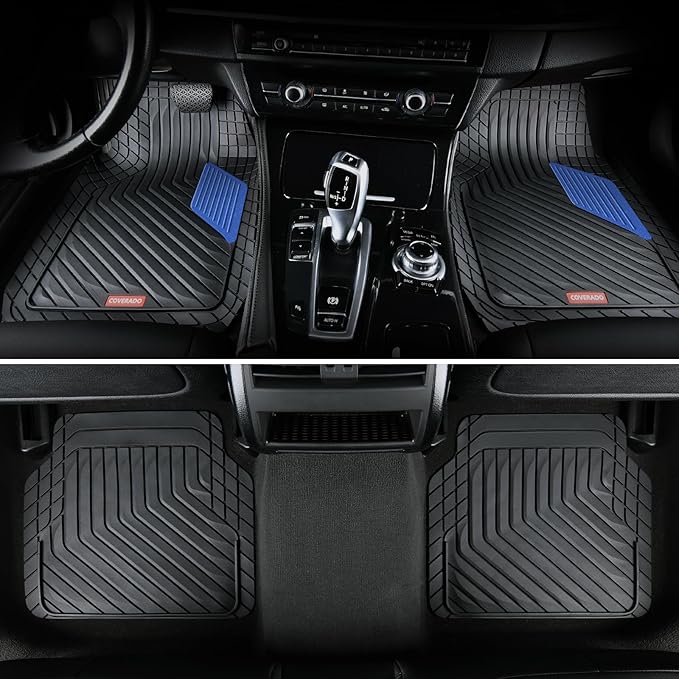 Coverado Car Floor Mats Full Set – Heavy-Duty PVC Floor Mats with Metallic Heel Pad, All-Weather Protection for Front & Rear, Non-Slip Backing, Easy-Clean Interior Liners，Blue