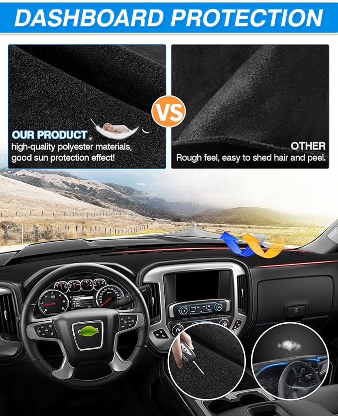 CARTIST Dash Cover Custom Fit for Chevy Chevrolet Silverado/GMC Sierra 1500 2014-2018,Silverado/GMC Sierra 2500HD 3500HD 2015-2019 Accessories Dashboard Cover Mat
