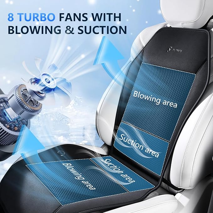 FLORICH Cooling Car Seat Covers with Blowing & Suction, 12V-24V Cooling Ventilated Car Seat Cushion with 8 Turbo Fans 3-Speed Adjustable Universal Fit for Car SUV Truck Van for Summer Driving
