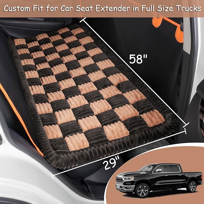 Dog Bed Mat for Trucks, Non-Slip Car Dog Bed for Pickup Back Seat Extenders, Soft Furry Travel Pet Mat, Washable and Custom Fit for Truck Backseat Extenders & Hammock Seat Covers (58"×29" Brown)
