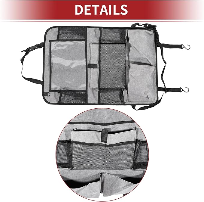 ACROPIX Car Back Seat Organizer Backseat Kick Mat Protector with Touch Screen Tablet Holder 7 Pockets Storage Bag Oxford Cloth Gray - Pack of 2
