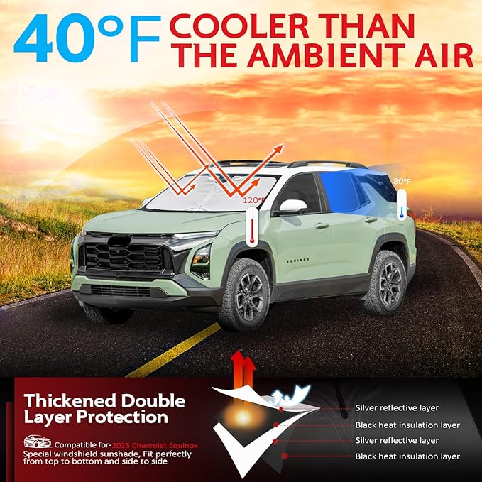 KAYZT Windshield Sun Shade for 2025 2026 Che-vrolet/Chevy Equinox (Not for Equinox EV) Foldable Sunshade Front Window Custom Fit Car Accessories
