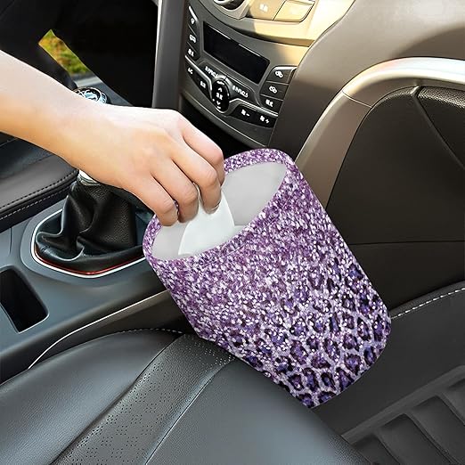 Car Trash Can with Hanging for Back Seat, Car Accessories for Women Men Automotive Garbage Cans Vehicle Trash Can for Truck SUVBling Purple Leopard Print