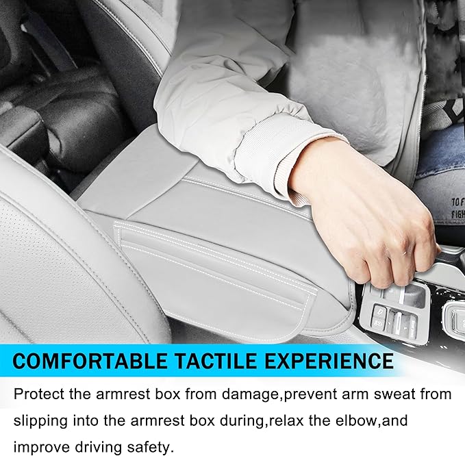 SENSHINE Armrest Cover for Honda Pilot Accessories 2023 2024 2025 2026 Center Console Cover Anti-Scratch Leather Armrest Protector Middle Console Pad with Side Pockets for Honda Pilot (Gray)