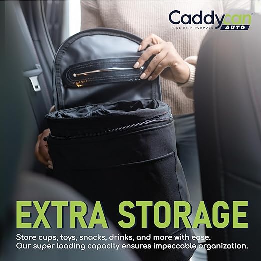 Caddycan Auto - Car Trash Can with Lid | Compact, Durable Multipurpose Trash Bin and Organizer for Commuting, Adventures | Utility Pockets and 100% Leak-Proof