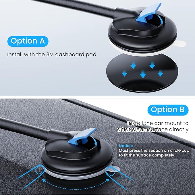 Qifutan Cell Phone Holder Long Arm Dashboard Windshield Car Phone Holder Anti-Shake Stabilizer Phone Car Holder Compatible with Phone Smartphone Grey