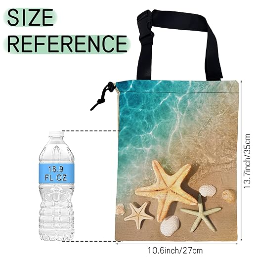 NHNXHWIA Starfish Seashell Car Trash Bag,Hanging Drawstring Car Garbage Bag,Waterproof Canvas Car Back Seat Organizer with Adjustable Buckle,for Vehicles,SUVs,Camping,Road Trips
