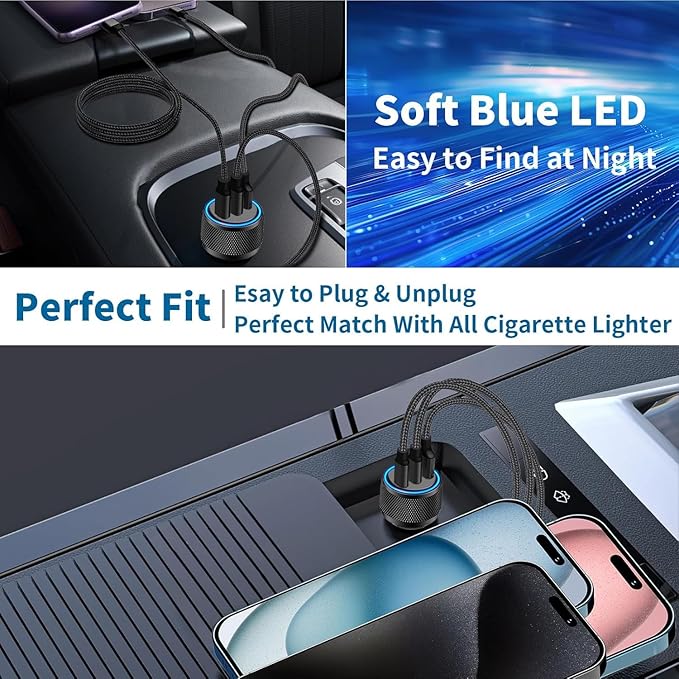 USB C Car Charger for iPhone 17, 2Pack BAOYUANDA 67W 3-Port USB-C & USB-A Fast Car Charger Cigarette Lighter Fast Charging for iPhone 17/16/15/14/13/12/Pro Max, iPad Pro, Galaxy, Google Pixel, Android
