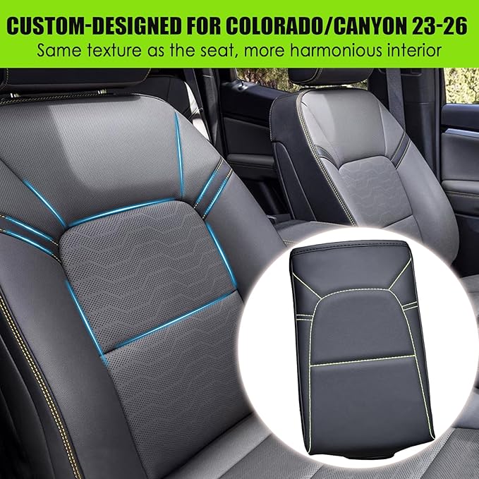 Center Console Cover for Chevy Colorado/GMC Canyon - Soft Armrest Cover for Colorado Canyon 2023 2024 2025 2026 ZR2 Z71 Trail Boss LT WT Elevation AT4 Denali AT4X Accessories - Yellow Stitch