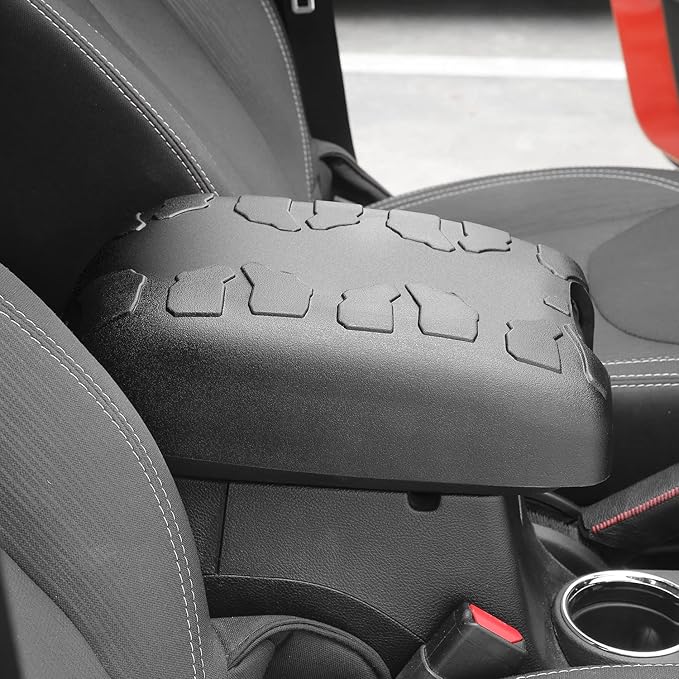 JWWY for Jeep JK Center Console Cover Pad, Armrest Cover Cushion, Neoprene Center Console Armrest Pad Cover for 2011-2017 Jeep Wrangler JK JKU Accessories, Black Rubber