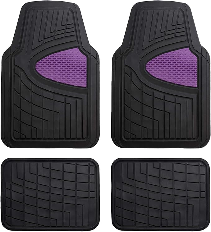 TLH Premium Tall Channel Rubber Car Trimmable Floor Mats - Heavy-Duty Purple Rubber Floor Mats, Universal Fit Full Set, Climaproof™ Floor Mats, Trimmable Floor Mats for Most Sedan, SUV, Truck