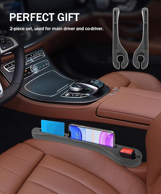2 Pack Car Seat Gap Filler,Car Gap Filler,Car Accessories Car Seat Gap Filler Organizer,Prevent Things from Falling Between Seat and Center Console,Universal Gap Filler for Car(Black)