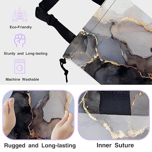 UUCBTAH Car Trash Bag Gray Gold Marble Car Trash Bin Leakproof Waterproof Car Trash Can for Back Seat, Foldable Car Garbage Bag with Adjustable Straps and Drawstring for Car Accessories