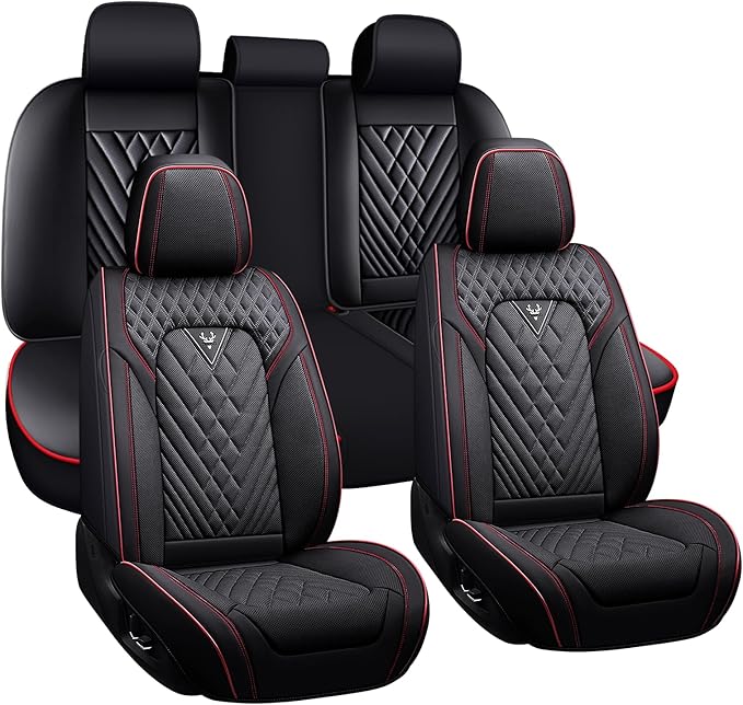 BYXN Car Seat Covers for Jeep Wrangler 2000-2026,Breathable Nappa Leather Car Seat Protector,Full Seat Cover Automotive Seat Cushion with Airbag Compatible(5 Seats,Black-Red)