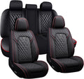 BYXN Car Seat Covers for Jeep Wrangler 2000-2026,Breathable Nappa Leather Car Seat Protector,Full Seat Cover Automotive Seat Cushion with Airbag Compatible(5 Seats,Black-Red)