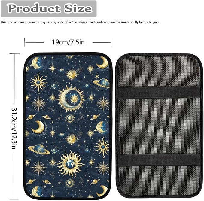 Sun Moon Car Center Console Cover Pad Non Slip Arm Rest Cover for Cars Car Armrest Covers Protector for Car Armrest Storage Box Starry Sky Auto Interior Accessories Decor