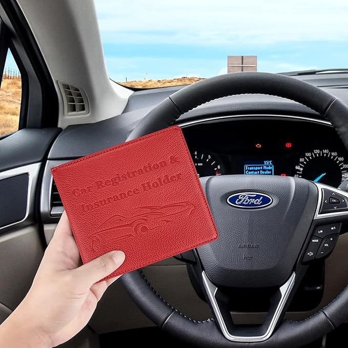New Fashion Kingdom Car Registration and Insurance Holder, Premium PU Leather Vehicle Glove Box Car Organizer Men Women Wallet Accessories Case for ID, Driver's License - Red