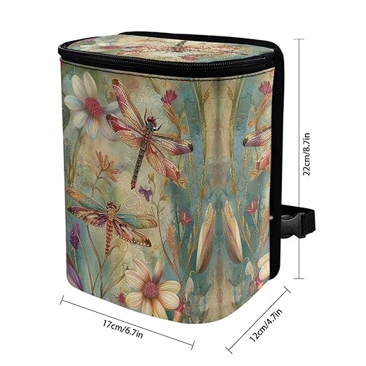 DISNIMO Dragonfly Car Trash Can, Car Trash Bag Hanging Large Capacity Car Organizer and Storage with Adjustable Straps, Leakproof Trash Bin Interior Car Stuff Storage
