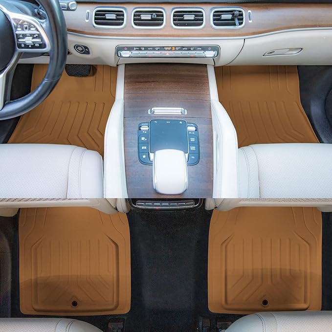 FH Group Faux Leather Deep Dish Car Floor Mats, Universal Fit, Trim-to-Fit, Brown