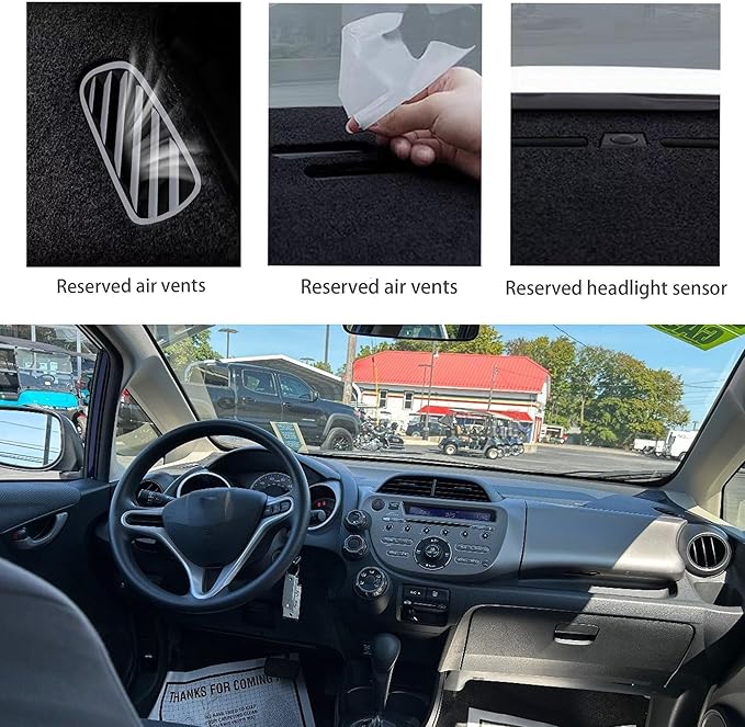 Upgraded Dash Mat for 2007-2013 Honda Fit Polyester Dashboard UV Protection Non-Slip Windshield Reflective Instrument Cover Interior Accessory Black