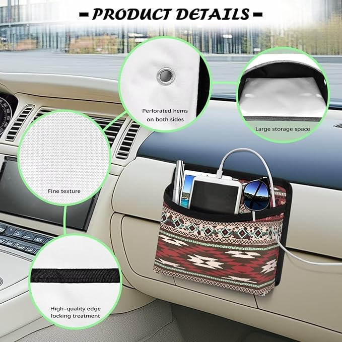 Renewold Car Side Pocket Organizer, Front Back Seat Storage Pocket for Car, Universal Auto Console Door Window Storage Bag for Interior Organizer, Holder for Phone Sunglasses, Southwest Aztec Horse