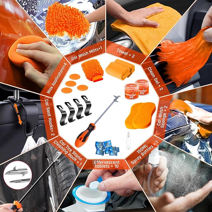 61 PCS Car Detailing Kit Interior Cleaner, Auto Detailing Kit, Car Vacuum Car Interior Detailing Kit, Car Wash Kit with Bucket Detailing Brush Set Car Accessories for Motorcycle, Cars, Bikes, Wheels
