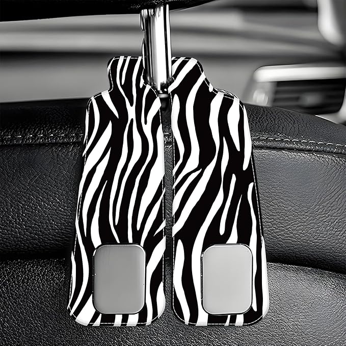 AEWNUNK Purse Hook for Car Abstract Black Zebra 1 Pack Headrest Back Seat Hook Premium Leather Double Metal Hanger Storage Pack Bag Purse Holder Car Interior Accessories