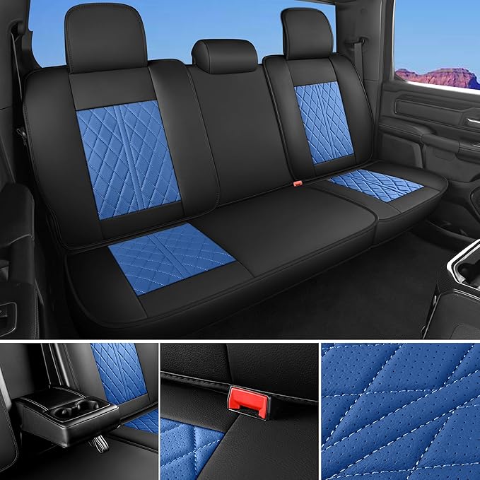 Universal seat Covers Fit for Cars, SUV, Sedans, with Durable and Breathable Leather(Black & Blue, Full Set)