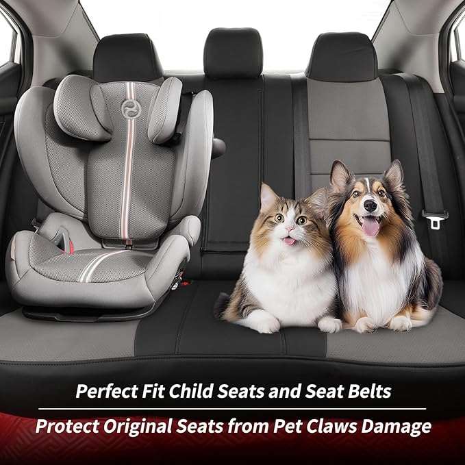 coverdream Rogue Leather Seat Covers Full Set for 2014-2019 2020 Nissan Rogue(Not for Select) S,SV,SL,Fully Covered,Luxury Waterproof Car Seat Protector,Fit Like A Glove (Black/Gray)