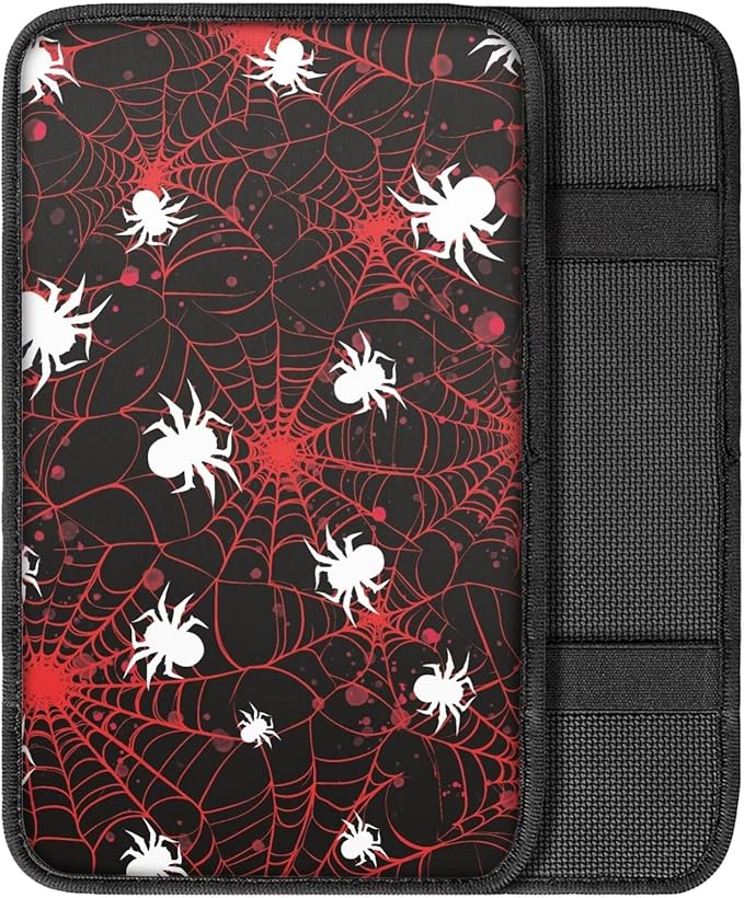 Mintutlipy Halloween Red Spider Web Print Car Armrest Cushion Cover Car Interior Accessories Car Center Console Pad Universal Fit Center Console Protector