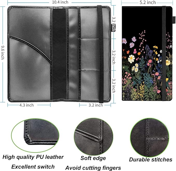 Decahouy Car Registration and Insurance Holder,Leather Vehicle Glove Box Organizer Wallet for Document,Perfect for any Car,Truck,Motorcycle,Driver License,Trailer or Boat,Men & Women,Midnight Flowers