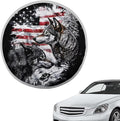 Vintage American Flag Wolf Pattern Car Steering Wheel Sun Shade Cover Universal Steering Wheel Sun Heat Shield Steering Wheel UV Reflector Shade Cover for Truck Car SUV Van